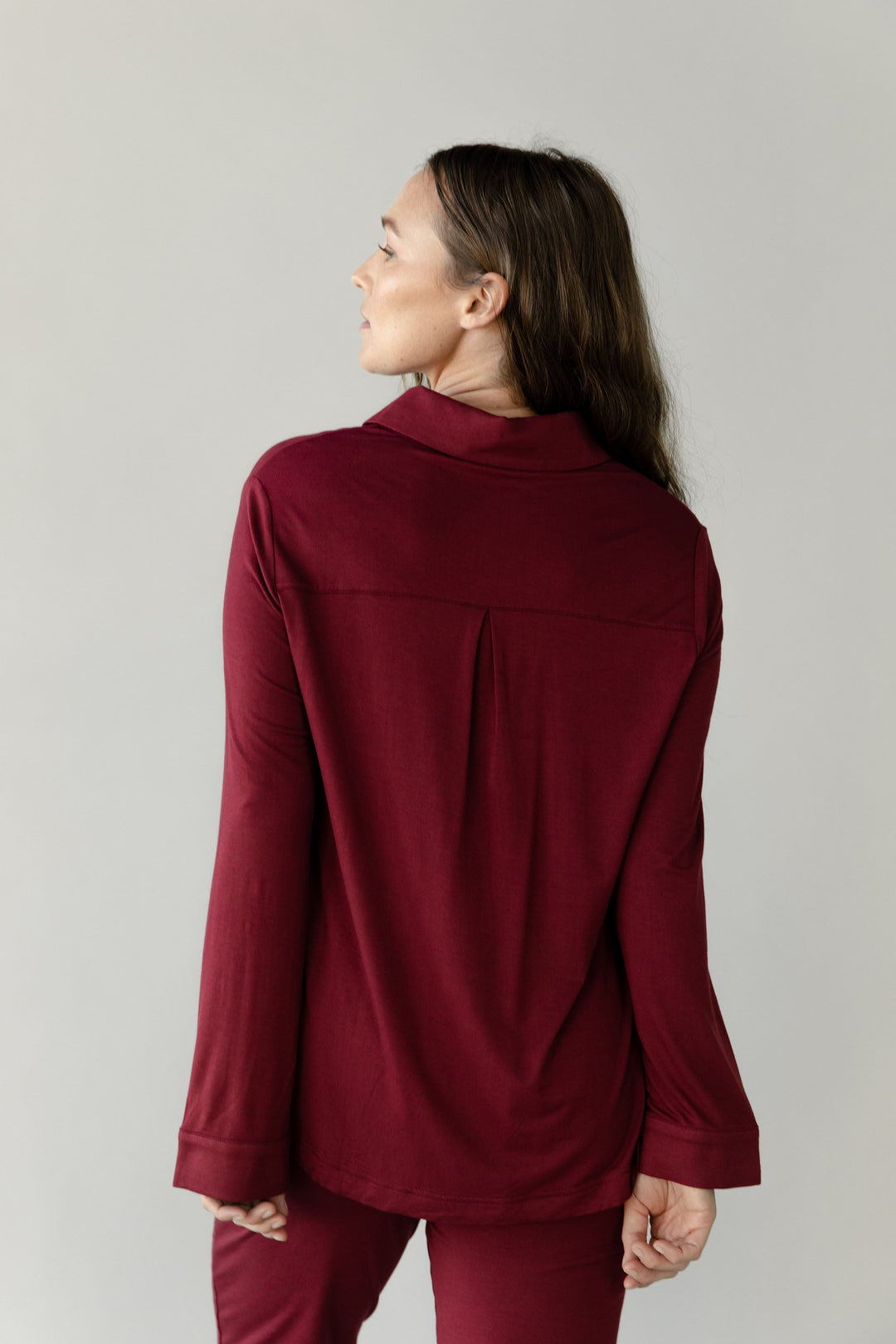 Women's Bamboo Stretch-Knit Collared Long Sleeve Button Down - Last Chance