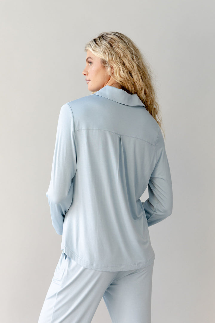 Women's Bamboo Stretch-Knit Collared Long Sleeve Button Down - Last Chance