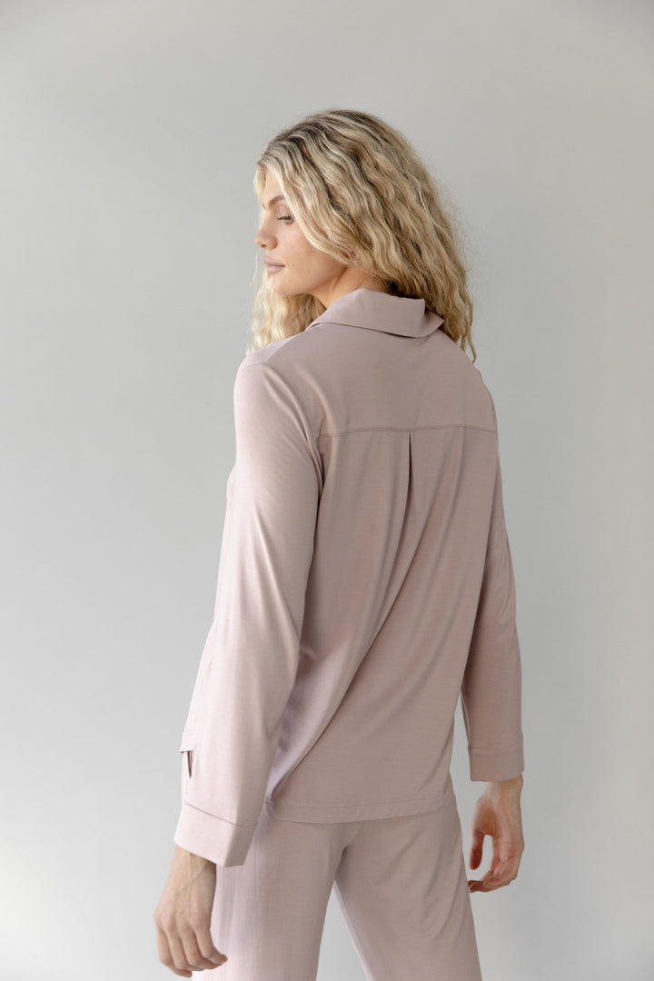 Women's Bamboo Stretch-Knit Collared Long Sleeve Button Down - Last Chance