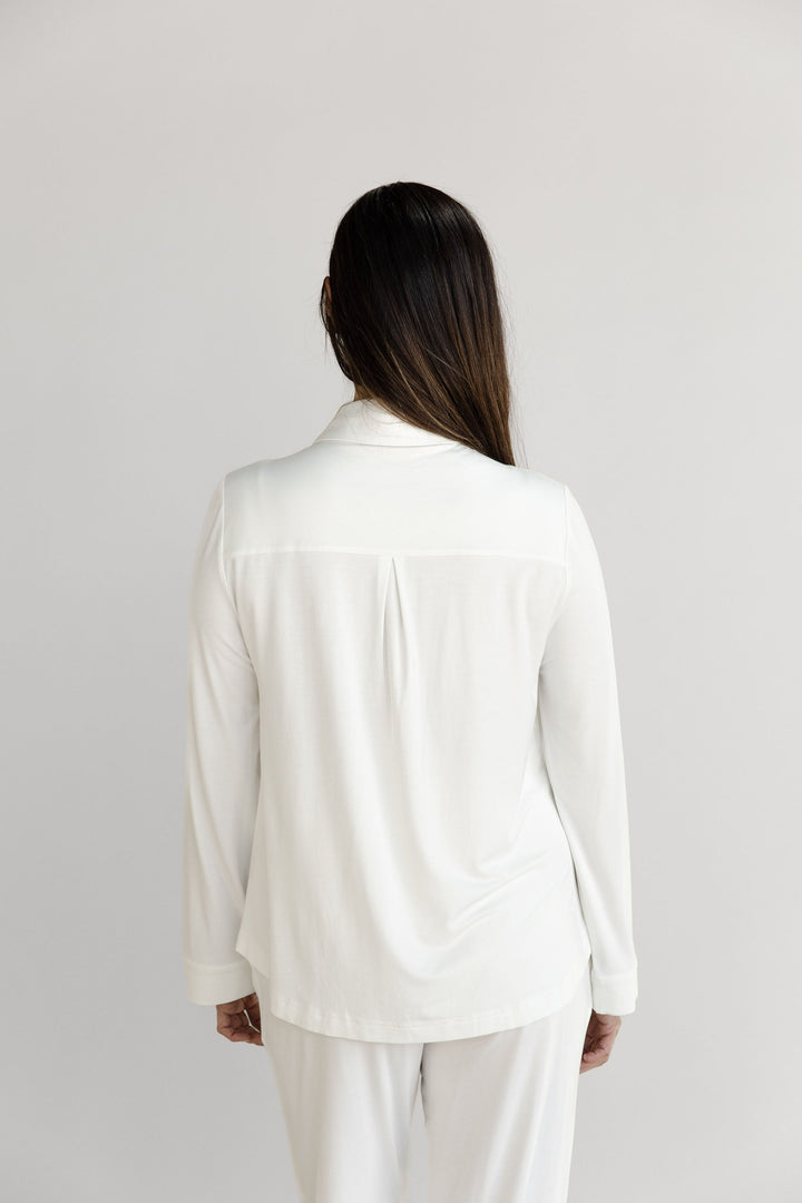 Women's Bamboo Stretch-Knit Collared Long Sleeve Button Down - Last Chance