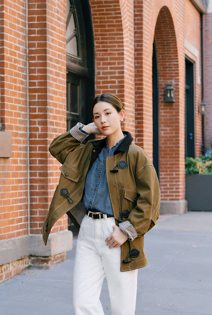 Bryce Cotton Barn Jacket - Olive Brown