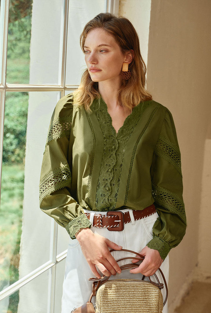 Drew Cotton Blouse - Green