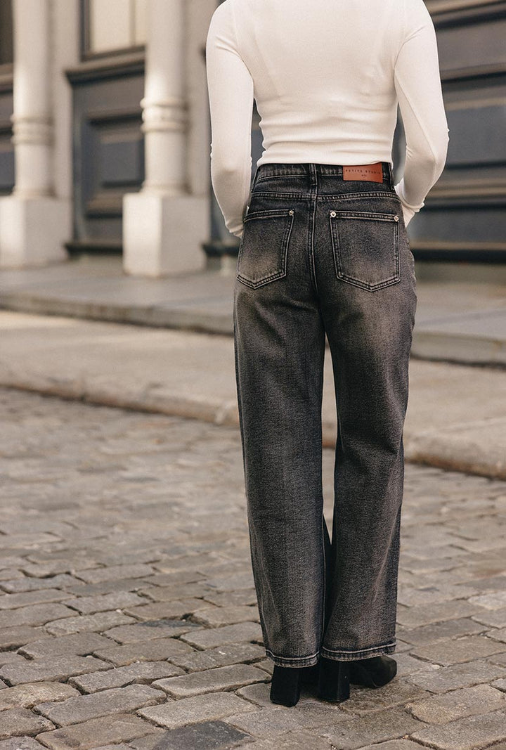 Cayden Mid Rise Straight Leg Jeans - Charcoal