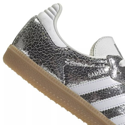 AD Samba OG Women's Silver Metallic Cracked Leather Sneakers