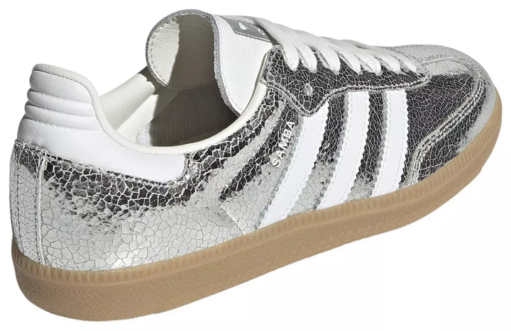 AD Samba OG Women's Silver Metallic Cracked Leather Sneakers